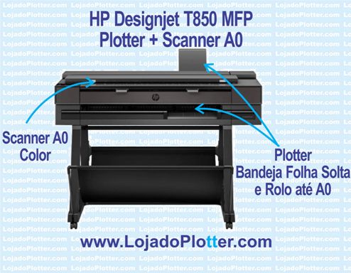 Multifuncional de Grande Formato HP DesignJet T850mfp (2Y9H2A) Plotter e Scanner A0 Color